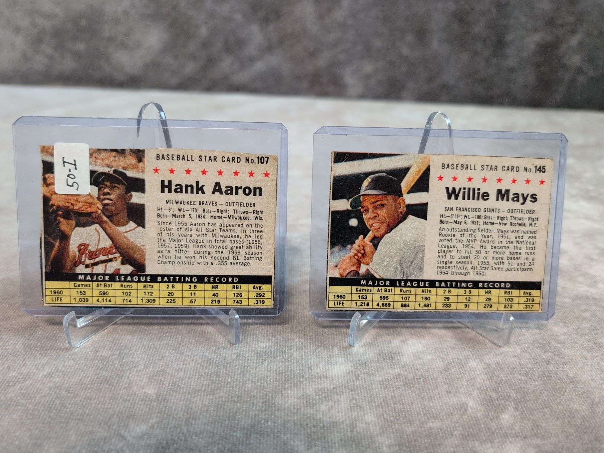 1961 Post Cereal Hand Cut Willie Mays #145 & Hank Aaron #107
