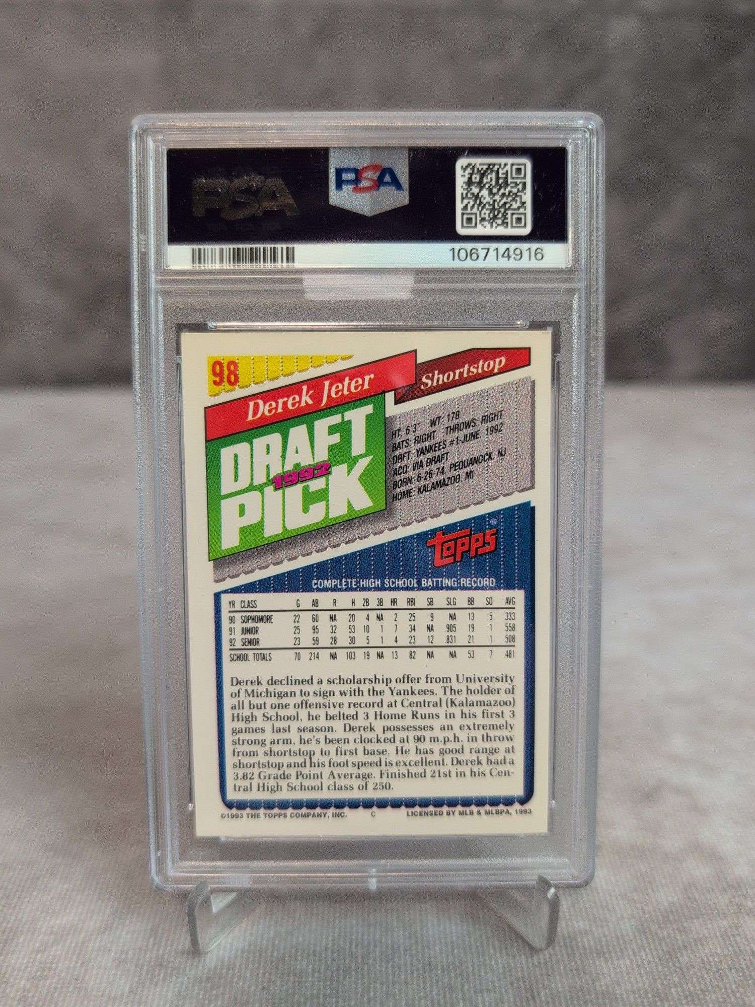 1993 Topps Gold Derek Jeter PSA 6