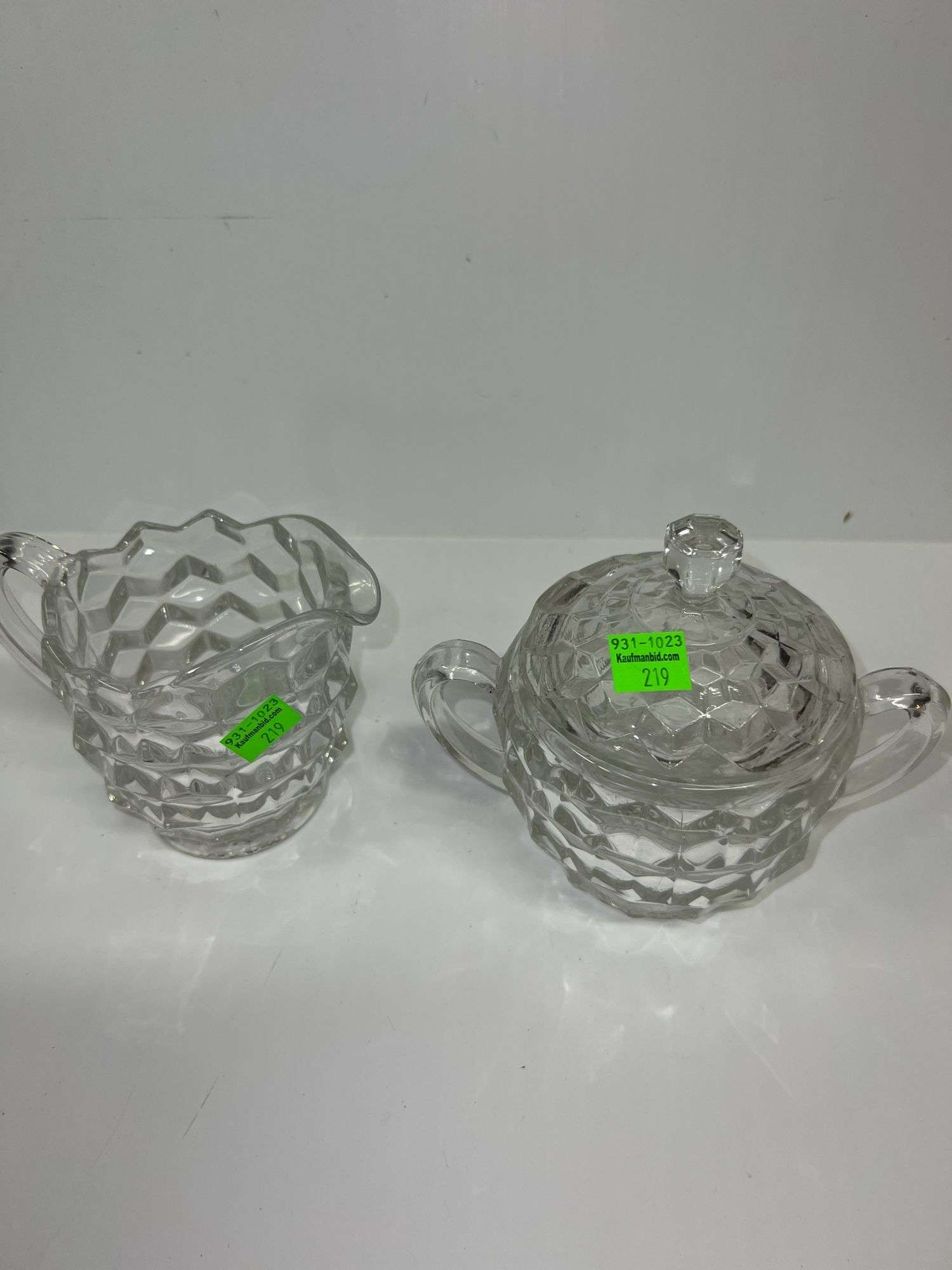 American Pattern 2056 Handled Sugar Bowl and Fostoria American Clear Crystal Glass Creamer
