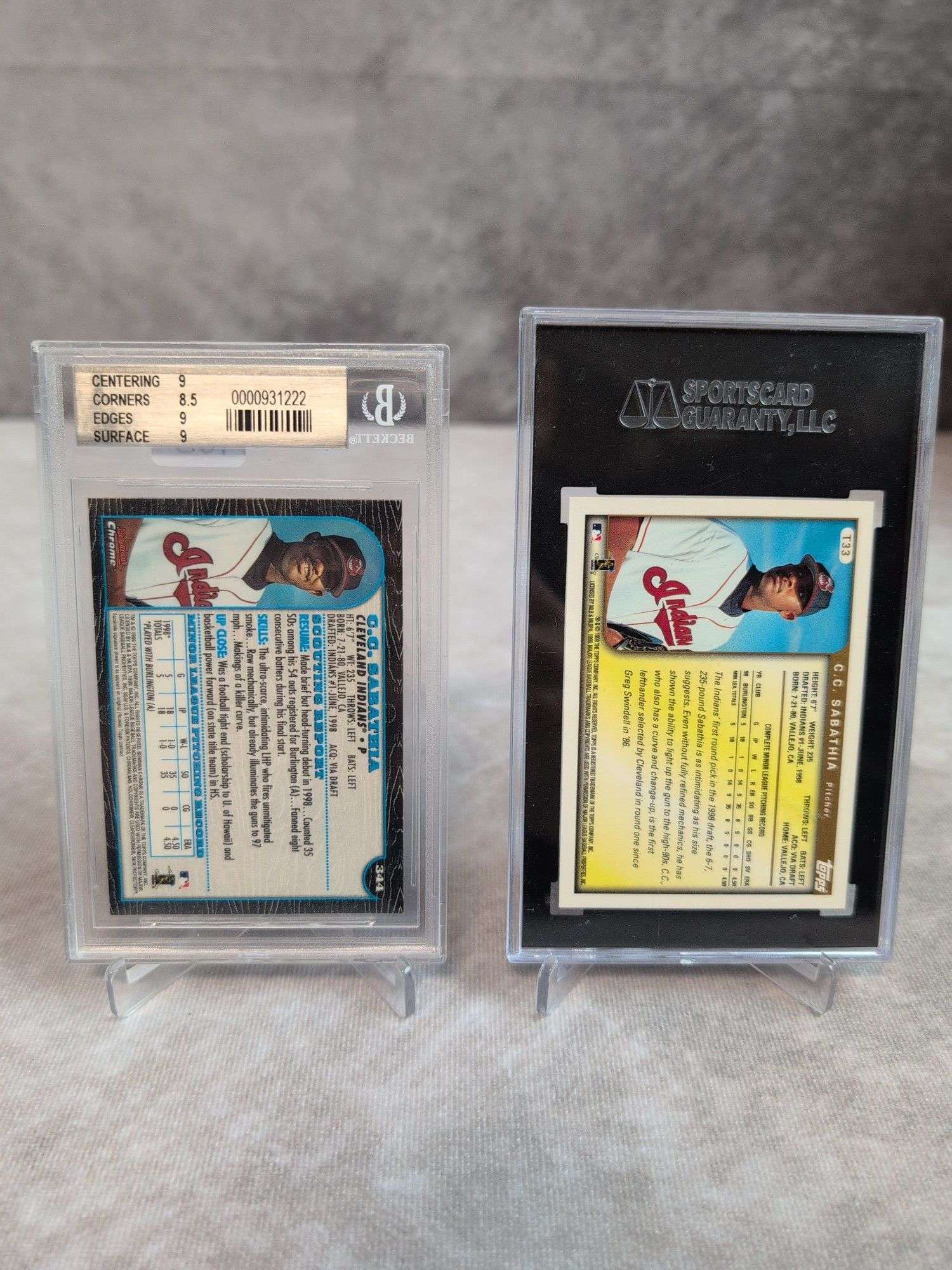 C.C. Sabathia Graded Rookie Card lot Bowman Chrome 344 & Topps Traded T33