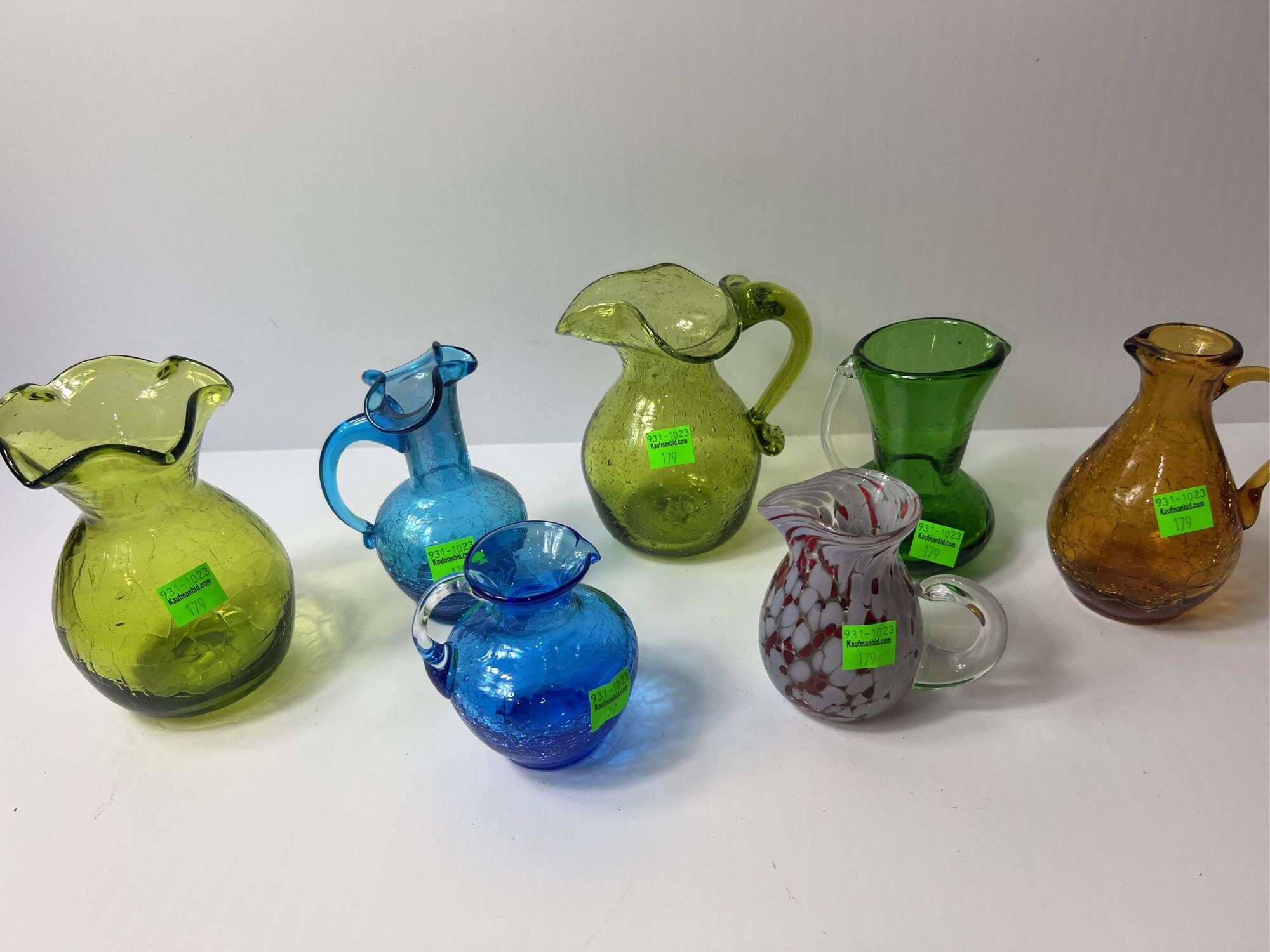 Assortment of Crackle Glass Vases