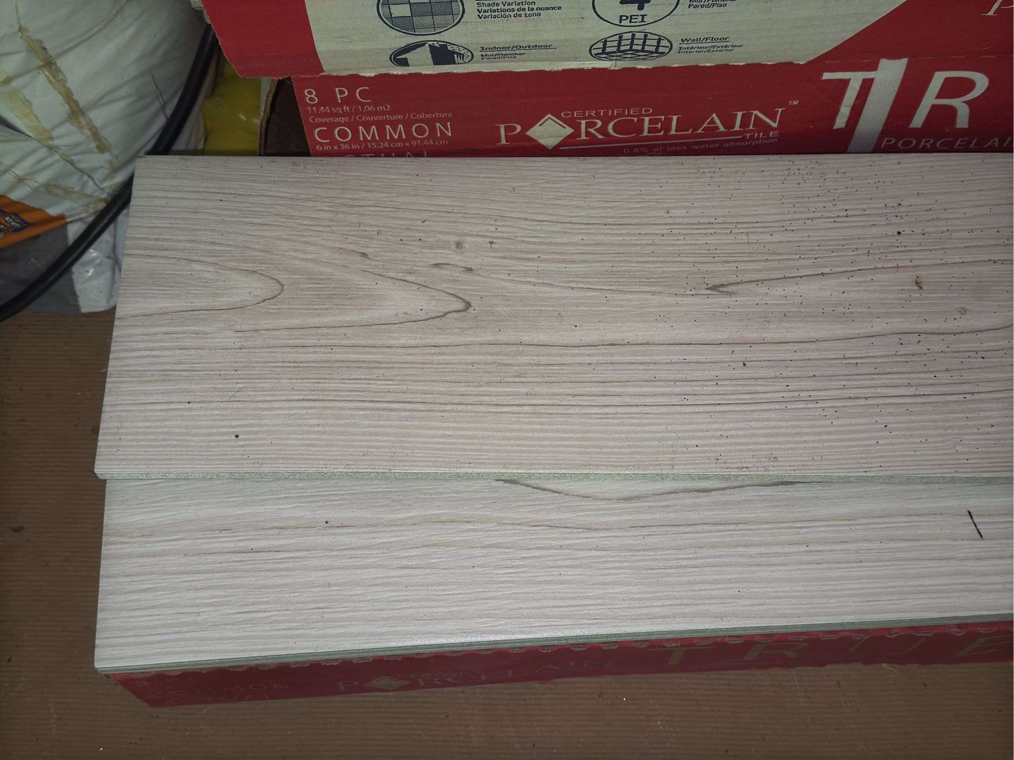 (6) Boxes of True Porcelain Waterproof Tile Flooring and (1) Bag of Porcelain/Tile Mortar