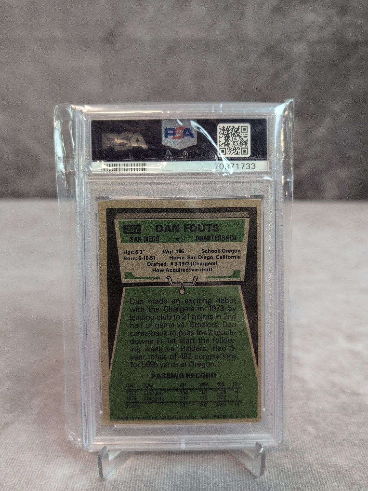 Dan Fouts 1975 Topps #367 PSA 6 Rookie Card