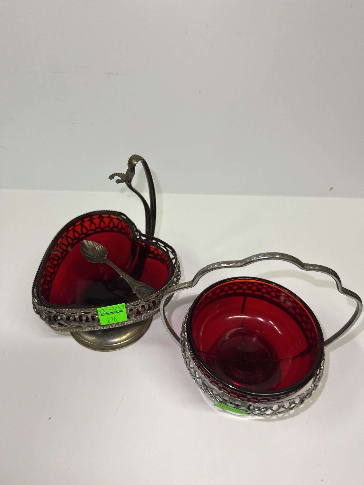 (2) Ruby Red Glass Dishes and Salt Spoon