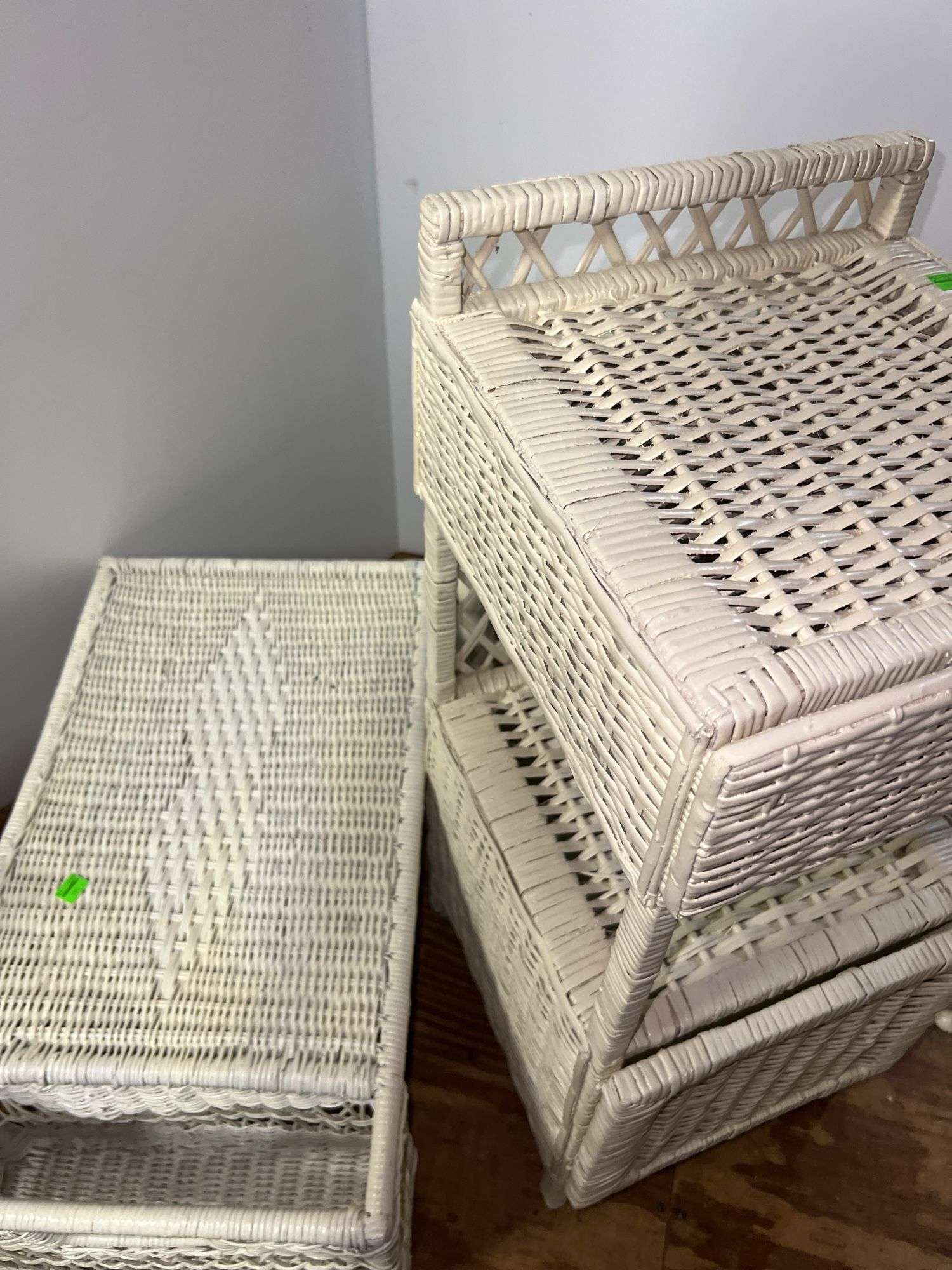 White Wicker Nightstand and Side Table