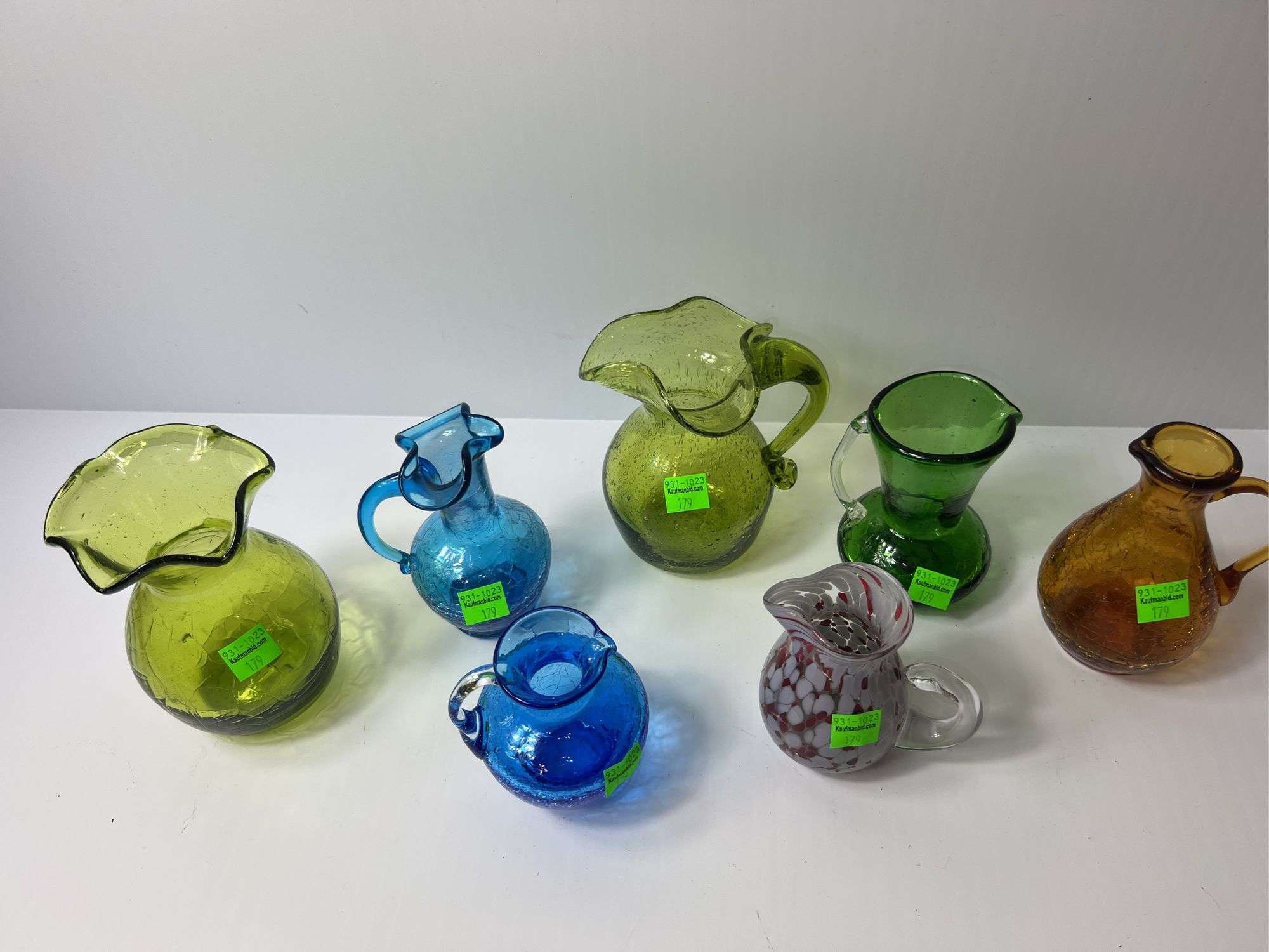 Assortment of Crackle Glass Vases