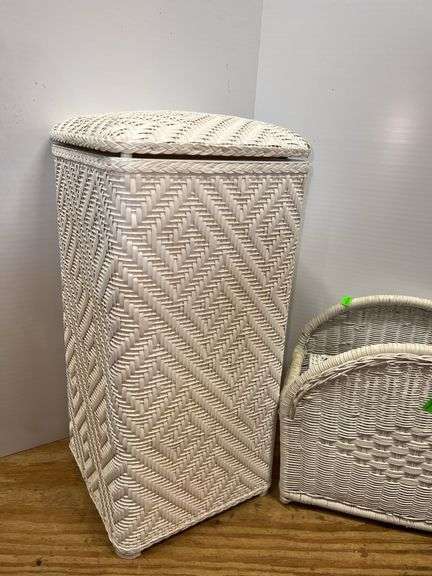 White Wicker Laundry Hamper, Newspaper Basket and Tissue Holder