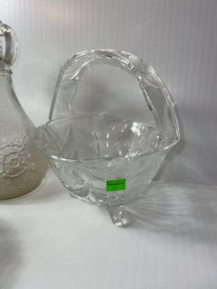 Assortment of Clear Glass Baskets, Dishes and Vases