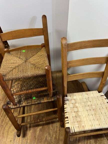 Wooden and Woven Rocking Chairs and Footstool