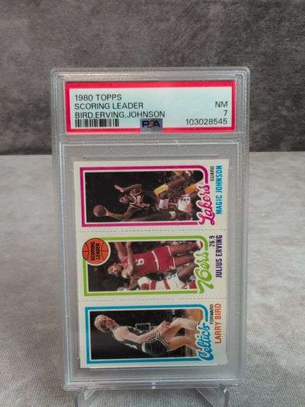 1980 Topps Scoring Leader - Bird, Erving & Johnson - PSA 7 Rookie