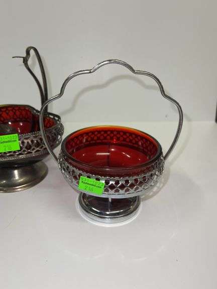(2) Ruby Red Glass Dishes and Salt Spoon
