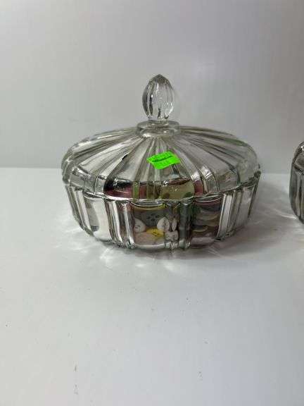 (2) Clear Glass Candy Dishes w/ Buttons
