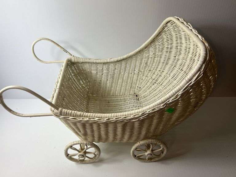 White Wicker Baby Carriage