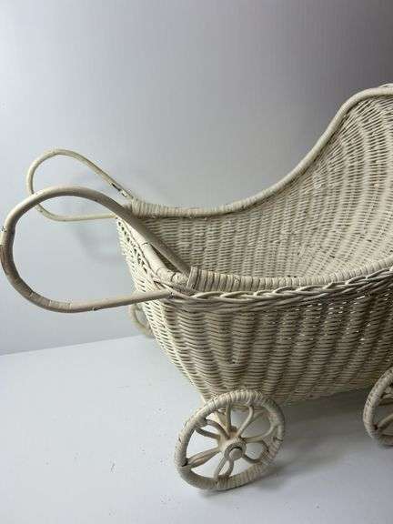White Wicker Baby Carriage