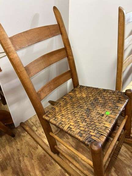 Wooden and Woven Rocking Chairs and Footstool