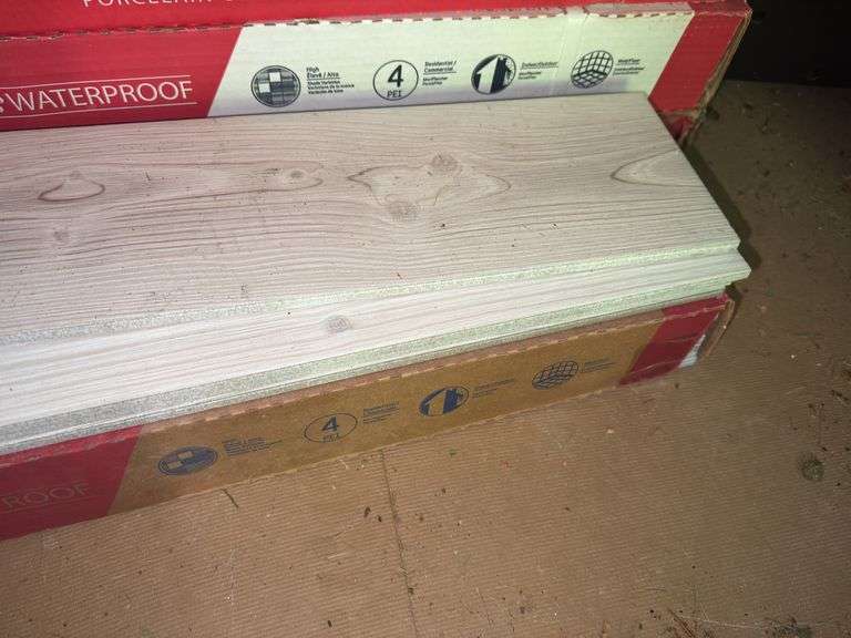 (6) Boxes of True Porcelain Waterproof Tile Flooring and (1) Bag of Porcelain/Tile Mortar