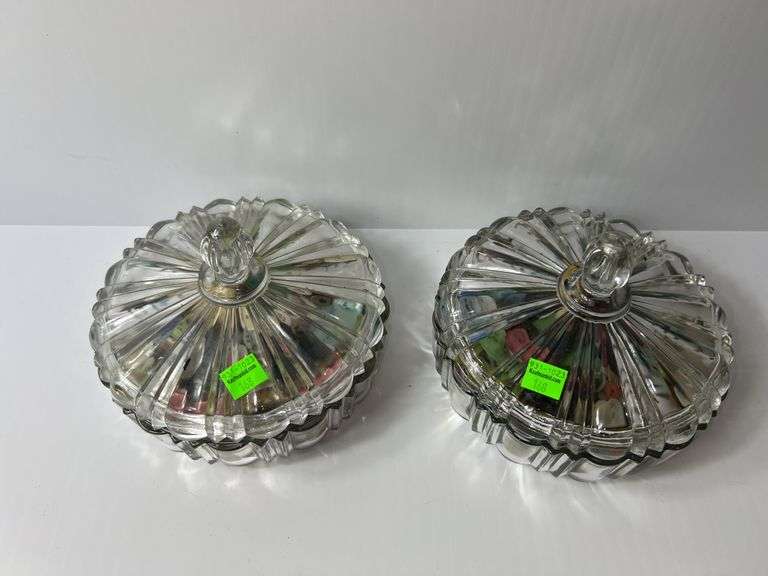 (2) Clear Glass Candy Dishes w/ Buttons