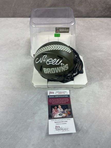 Nick Chubb signed Salute to Service, Browns mini helmet, JSA