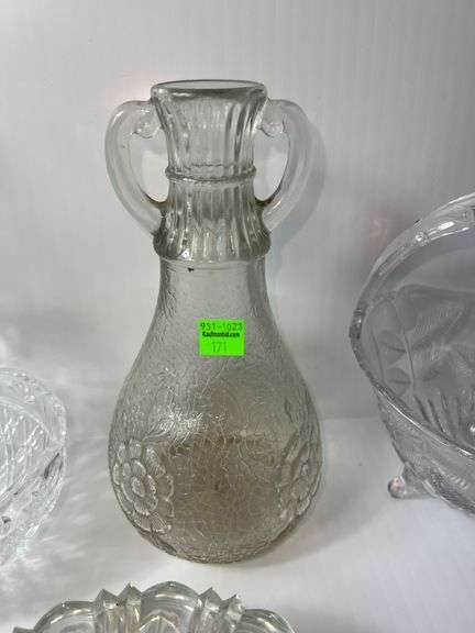 Assortment of Clear Glass Baskets, Dishes and Vases