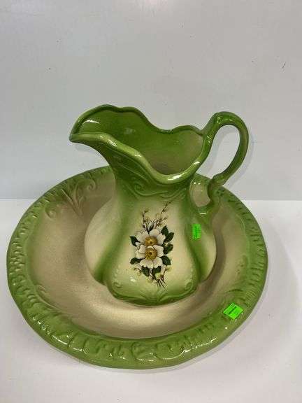 Green Ironstone Pitcher and Basin