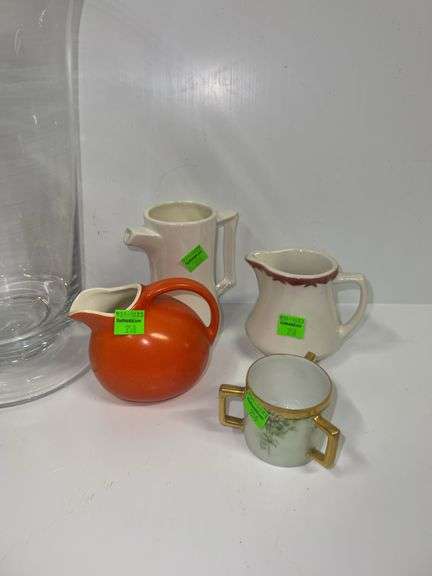Children Figure Bookends, Creamer Pitchers, and Clear Glass Vase