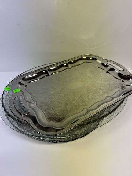(2) Clear Glass Dishes and Silver Serving Tray