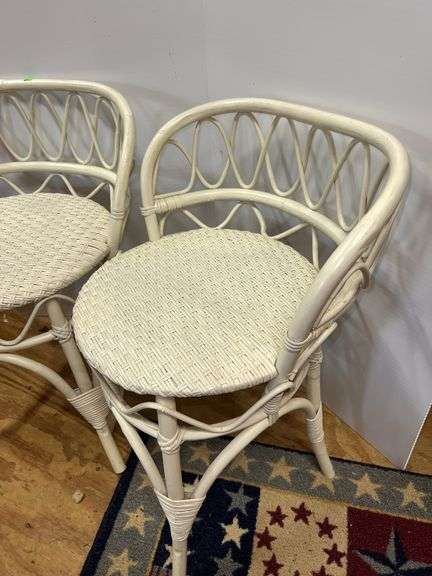(2) White Wicker Chairs