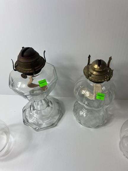 (2) Vintage Clear Glass Oil Lamps