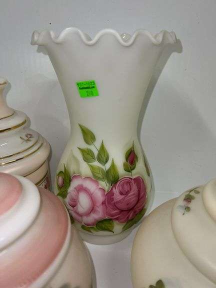 (3) Decorative Floral Dishes w/ Lids and Vase