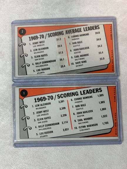 (4) 1970-71 Topps Basketball Leader Cards - West, Alcindor