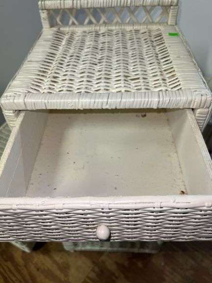 White Wicker Nightstand and Side Table