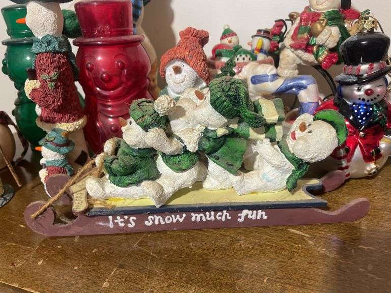 (2) boxes of mostly Christmas figurines & decorations - mostly snowmen