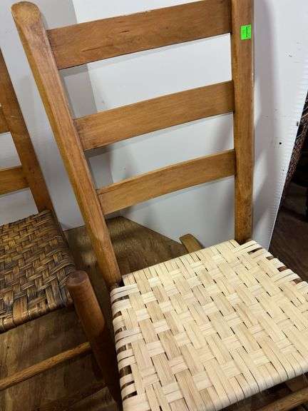 Wooden and Woven Rocking Chairs and Footstool
