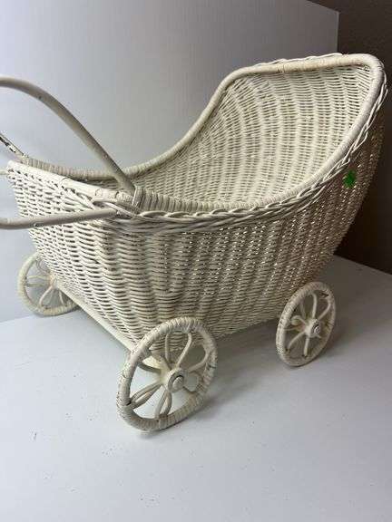 White Wicker Baby Carriage