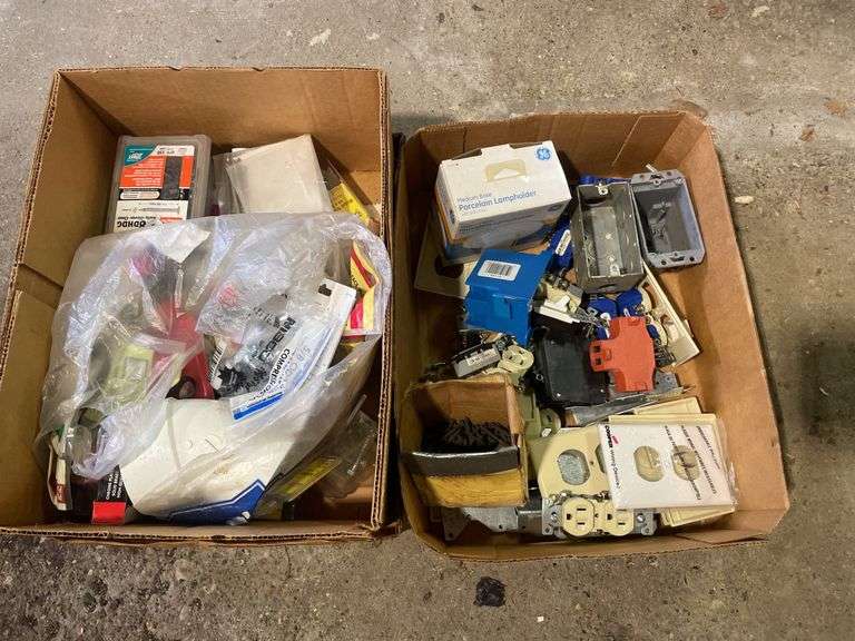 (2) boxes of tools/parts/supplies including electrical and plumbing items