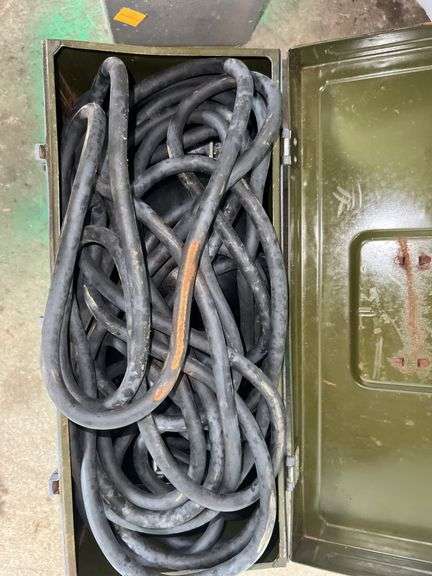 Traction Cable w/ Grey Plastic Carrying Case and Blue Metal Toolbox w/ Black Cable