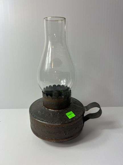 Vintage Mexican Art Oil Lamp w/ Tin Base