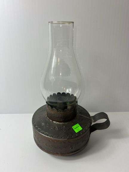 Vintage Mexican Art Oil Lamp w/ Tin Base