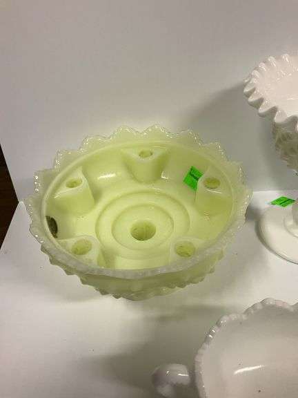 Fenton Hobnail Candle Holder, Fenton Mil Glass Pedestal Dish, Fenton Hobnail Sugar Bowl