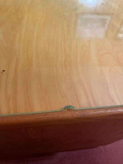 Wooden kneehole desk w/ glass top - 48x22x29