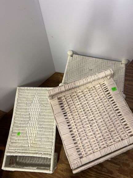 White Wicker Nightstand and Side Table