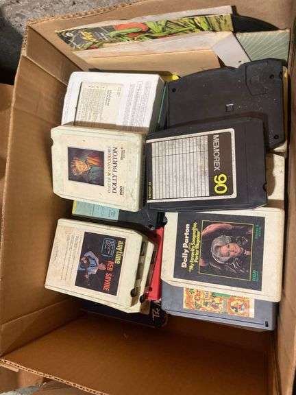 (2) boxes of 8 tracks and (2) boxes of records