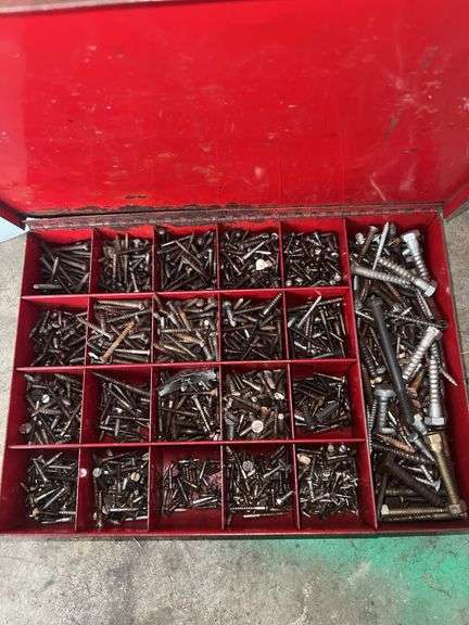 Red Metal Toolbox w/ Various Screws