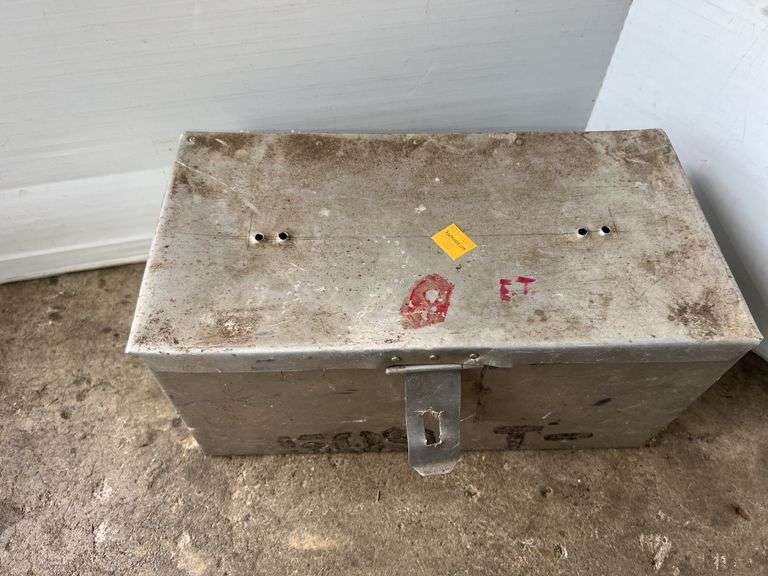 Silver Metal Storage Box w/ Contents