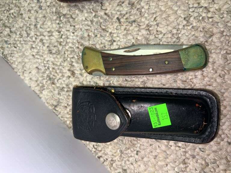 (2) Folding Knives w/ Leather Pouches