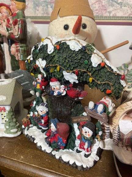 (2) boxes of Christmas items including figurines, lamp, musicals and more
