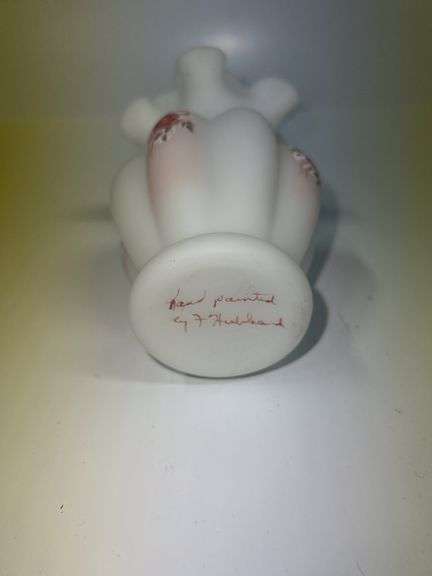Fenton Hand Painted White Satin Floral Vase
