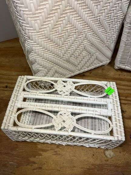 White Wicker Laundry Hamper, Newspaper Basket and Tissue Holder
