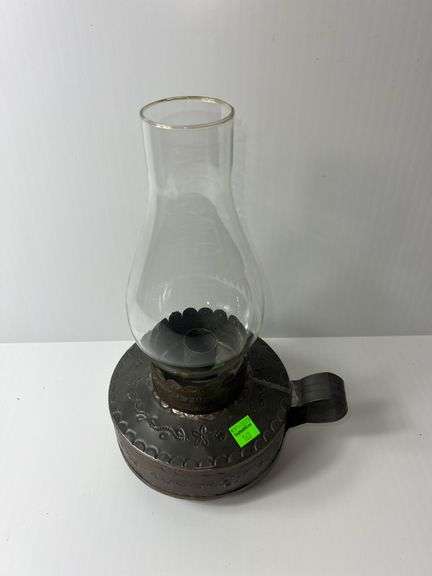 Vintage Mexican Art Oil Lamp w/ Tin Base