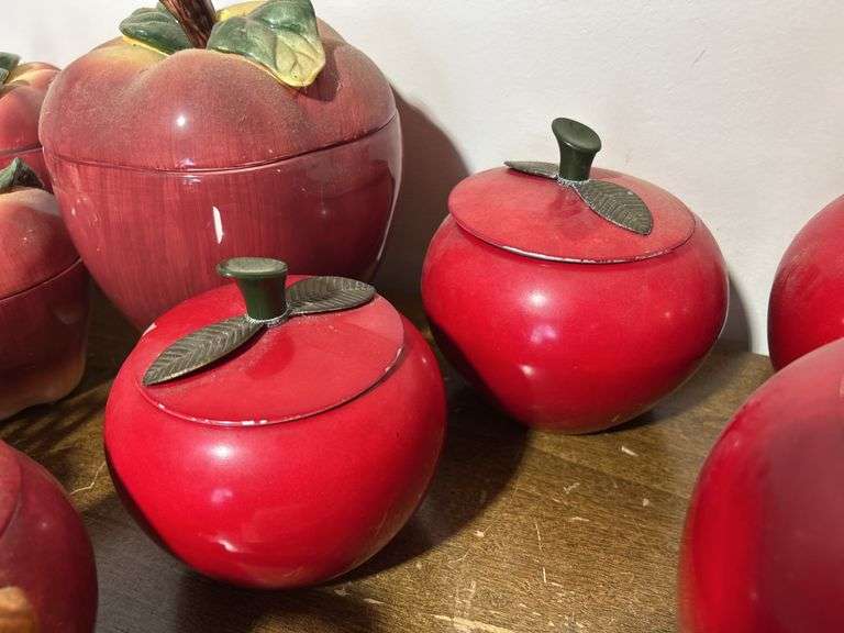 Large lot of Apple canisters - some ceramic, Apple mugs, teapots, butter dish and misc.
